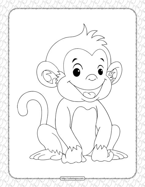 Cute Monkey Coloring Pages. #free #printable #monkey #coloring #drawing #painting #coloringpages #animals #forkids #cartoon #cute How To Draw Monkey, Monkey Cute Drawing, Cute Monkey Drawing Art, Cartoon Monkey Tattoo, How To Draw A Monkey, Drawing Of Monkey, Monkey Drawing For Kids, Cute Monkey Drawing, Monkey Cartoon Drawing