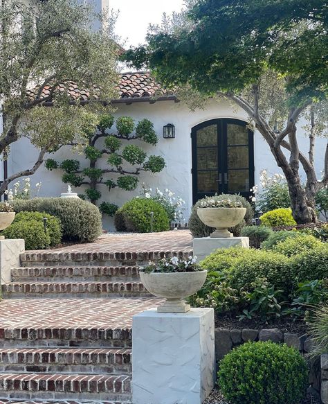 Mediterranean Spanish Style Homes, Spanish Revival Architecture, Wood Plants, Spanish Exterior, Mediterranean Garden Design, Spanish Garden, Wood Garden, California Garden, Spanish Style Homes