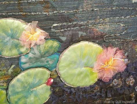 Quilt Inspiration: flower World Painter, Art With Fabric, Monet Inspired, Mixed Media Mosaic, Monet Paintings, Community Wall, Wall Photos, Quilt Inspiration, Art Quilts