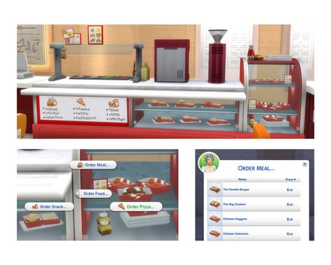 Sims 4 Functional Cc, Sims 4 Functional, Sims 4 Restaurant, Lotes The Sims 4, Food Counter, Sims 4 Cc Eyes, Sims 4 Cc Shoes, Drinks Machine, Sims 4 Expansions