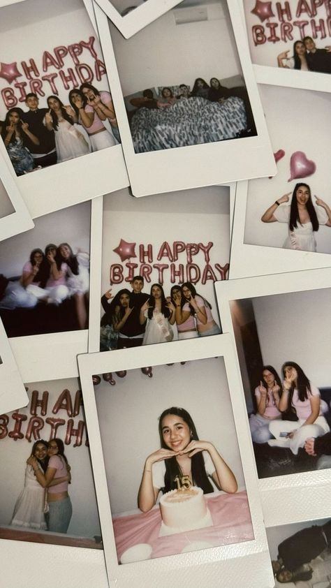 birthday party polaroid friends aesthetic Sweet 16 Party Pictures, Golden Birthday Themes, Polaroid Inspiration, Friends Polaroid, Birthday Party Aesthetic, Photo Collage Ideas, 18th Party Ideas, Birthday Cake Pinterest, Polaroid Ideas