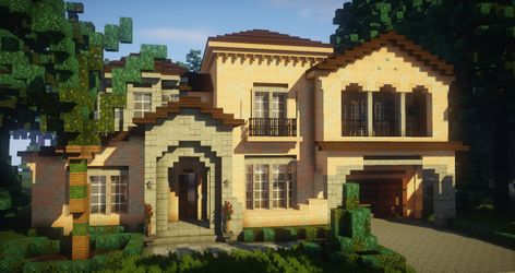 traditional house - mediterranean style (spanish villa) Minecraft Project Villa Minecraft, Construction Minecraft, Modern Minecraft Houses, Minecraft Houses Survival, House Mediterranean, Minecraft Mansion, Minecraft House Plans, Minecraft Modern, Easy Minecraft Houses