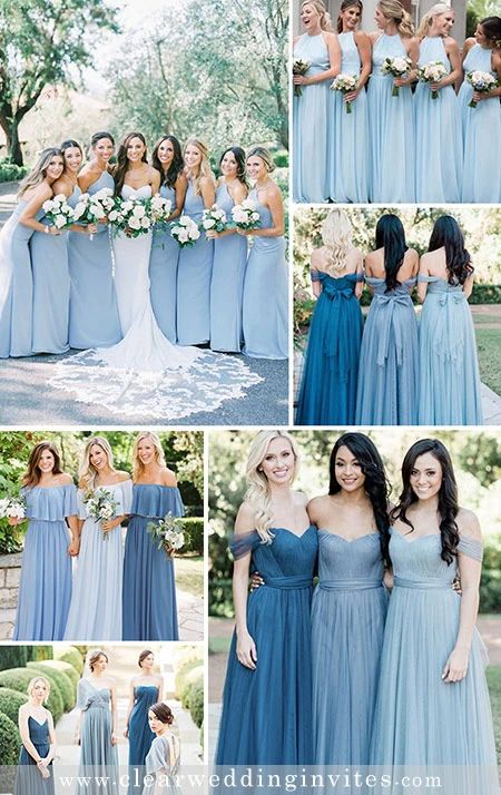 Shades Of Blue Wedding, Light Blue Wedding Colors, Blue Wedding Colors, Choosing Wedding Colors, Wedding November, Light Blue Bridesmaid, Blue Beach Wedding, Wedding Color Ideas, Wedding Motifs