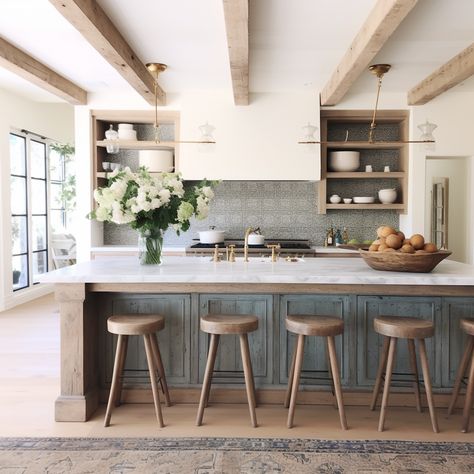 Modern Spanish California Home, California Cool Kitchen, California Casual Kitchen Island, California Aesthetic House Interior, California Casual Kitchen Design, Modern California Home, California Kitchen, California Casual Kitchen, California Desert Aesthetic Home