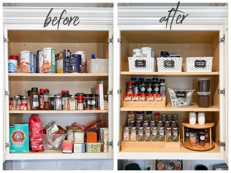 Organized Spice Cabinet, Spice Cabinet Organization Ideas, Diy Kitchen Pantry, Spice Rack Cupboard, Kitchen Pantry Organization Ideas, Small Pantry Cabinet, Organize Kitchen Spices, Spice Cabinet Organization, Kitchen Pantry Organization