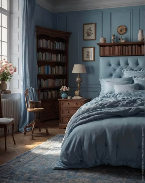 If you love the Bridgerton aesthetic, here are 17 must-see bedroom decor ideas inspired by the Brigderton colors and the Regency core trend. Ideas for: Bridgerton wallpaper, bridgerton season 3, regency core, regency core bedrooms, regencycore, grown woman bedroom ideas, moody vintage bedroom, moody romantic bedroom, girly pink bedroom, awesome bedrooms, fairy lights bedroom ideas, aesthetic bedroom ideas cozy, vintage modern bedroom, aesthetic bedroom inspo, regency era bedroom ideas. Jane Austen Inspired Bedroom, Daphne Bridgerton Bedroom, Light Blue Victorian Bedroom, Bridgerton Inspired Decor, Regency Era Interior Design, Romantic Blue Bedroom, Regency Bedroom Aesthetic, Bridgerton Aesthetic Bedroom, Bridgerton Inspired Bedroom