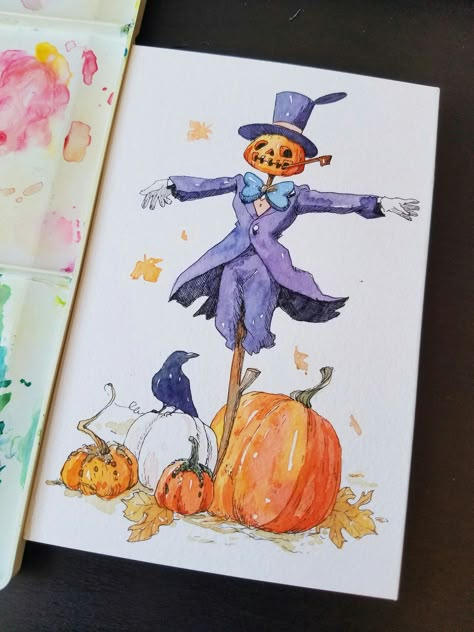 Kawaii Halloween Drawings, Watercolor Halloween Art, Drawings Sketches Pencil, Fall Drawings, Sketches Pencil, Art Drawings Sketches Pencil, Halloween Painting, Halloween Drawings, 수채화 그림