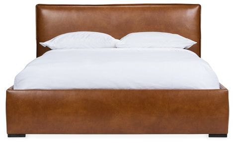 Maddox Platform Bed, Caramel Leather $3,395.00 - $4,595.00 Brown Leather Bed, Leather King Size Bed, Low Profile Bedroom, Brown Bed Frame, Beautiful Bedroom Inspiration, Leather Platform Bed, Leather Bed Frame, Lodge Room, Affordable Modern Furniture