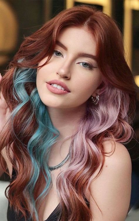 Brown Hair With Fantasy Colors, Summer Hair Colours For Brunettes, Fantasy Hair Color 2023 Trends, Summer Hair Trends 2023 Brunette, Hair Colour 2023, Summer 2023 Hair Color Trends, Hairstyles Mermaid, Colours 2023, Colored Extensions