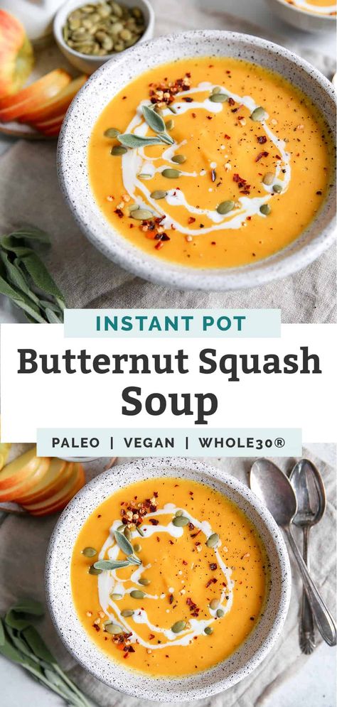 Butternut Squash Soup Instant Pot, Squash Soup Instant Pot, Pumpkin Puree Recipes Healthy, Pressure Cooker Curry, Instant Pot Butternut Squash Soup, Easy Butternut Squash Soup, Healthy Fall Soups, Instant Pot Butternut Squash, Pumpkin Puree Recipes