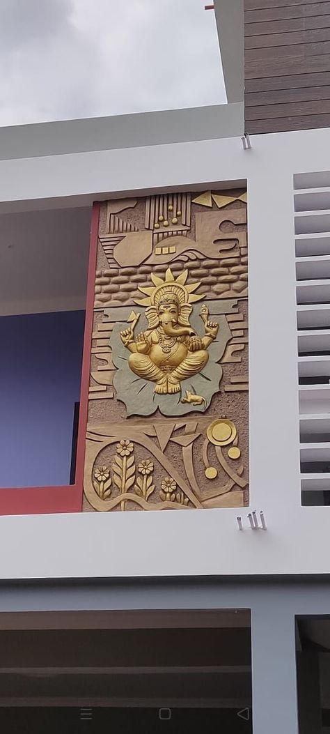 Ganesh Elevation Mural Design In Nalgonda | Mural wall art, Geometric wall paint, Front wall design Elevation Tiles Outdoor Wall, Front Wall Tiles, Buddha Wall Decor, Geometric Wall Paint, Mural Art Design, Front Wall Design, Stone Wall Design, Wall Tiles Design, 3d Wall Murals