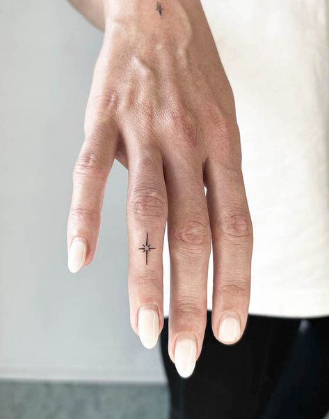 Small Star Finger Tattoo, 3 Dots On Finger Tattoo, Star On Finger Tattoo, Celestial Finger Tattoos For Women, North Star Finger Tattoo, Starburst Finger Tattoo, K Finger Tattoo, Sparkle Finger Tattoo, Small Star Tattoos For Women