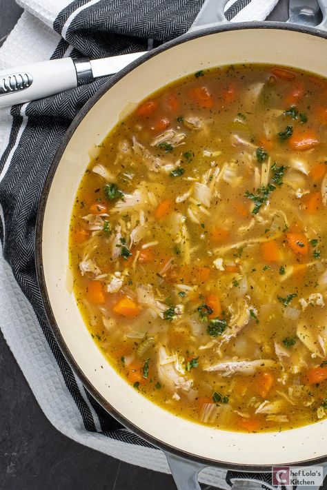 Comforting, Homemade Chicken And Rice Soup - Chef Lola's Kitchen Chick Soup Recipes, Chicken Vegetable Rice Soup, Homemade Chicken And Rice Soup, Homemade Chicken And Rice, Southern Chicken And Rice, Vegetable Rice Soup, Tomato Rice Soup, Best Butternut Squash Soup, Soup With Vegetables