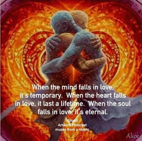 When the mind falls in love, it's temporary. When the heart falls in love, it lasts a lifetime. When the soul falls in love, it's eternal. ~Shakti Twin Flame Runner, Twin Flame Love Quotes, Spiritual Awakening Signs, Twin Flame Relationship, Twin Souls, Twin Flame Love, Soulmate Love Quotes, Spiritual Love, Awakening Quotes