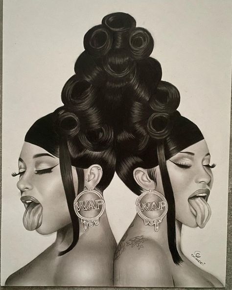 Cardi B Drawing Pencil, Cardi B Drawing Sketches, Singers Drawing, Cardi B Drawing, Megan Thee Stallion Drawing, Cardi B Tattoo, Cardi B Music, Celebrity Art Drawings, Punk Disney Princesses