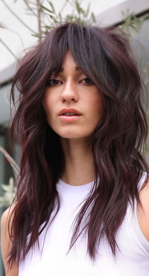 Grunge Haircut, Long Shag Haircut, Long Shag, Romantic Hairstyles, Shag Hairstyles, Burgundy Hair, Shag Haircut, Haircut Ideas, Hair Color Trends