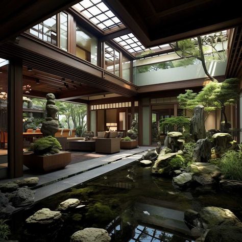 Rich Traditional Japanese House, Dream House Japanese Style, Modern Asian House Interior, Wealthy Japanese Home, Asian Style Home Exterior, Japanese Swedish Interior Design, Japanese Style Homes, Japanese Mansion Traditional, Japanese Inspired Home Exterior