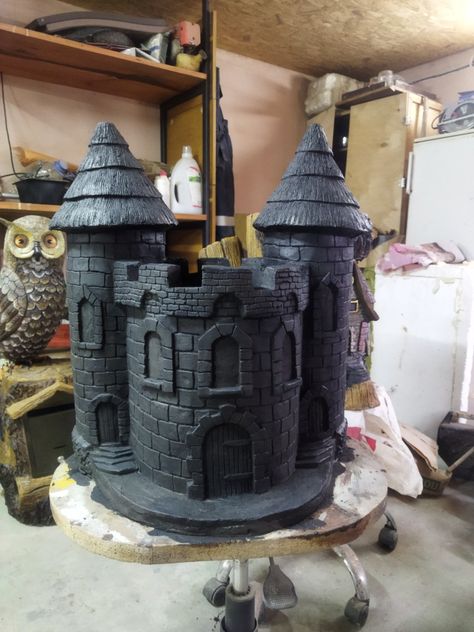 Miniature Castle Diy, Pottery Castle, Ceramic Castle, Clay Castle, Vampire Castle, Castle Project, Medieval Tower, Clay Fairy House, Clay Fairies