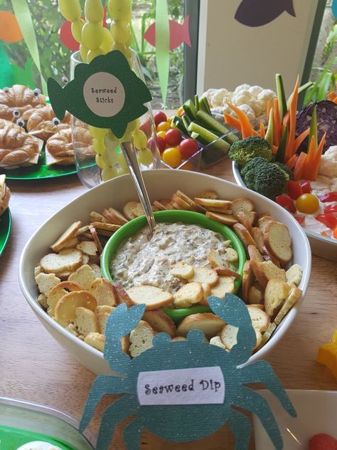 Seaweed Dip Kraken Party, Seaweed Dip, Nemo Baby Shower, Finding Nemo Baby, Mermaid Food, Nemo Baby, Rainbow Mermaid, Sea Birthday Party, Sea Birthday