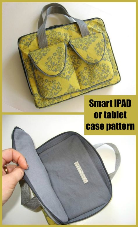 Smart IPAD or tablet case sewing pattern. Sewing pattern for this Ipad case. One of the best tablet cases/bag sewing patterns you'll find. Beautiful professional finish on this bag. Great value pattern. Could be adapted for lots of ideas and sizes. #SewModernBags Tablet Pouch Pattern, Bible Case Sewing Pattern, Tablet Cases Diy, Tablet Case Pattern, Ipad Travel Case, Ipad Case Pattern, Bag Sewing Patterns, Kids Tablet Case, Tablet Pouch