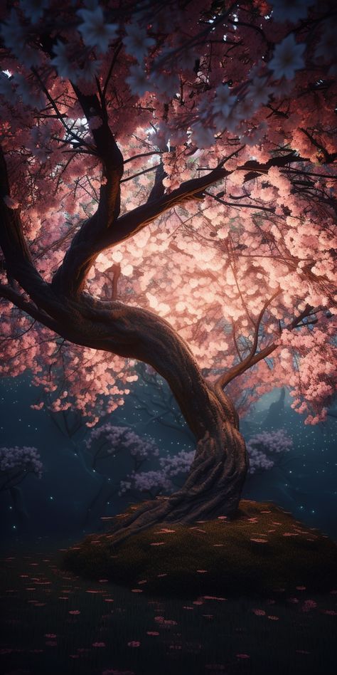 Sakura Tree Wallpaper, Luminous Wallpaper, Tattoo Japon, Aesthetic Anime Scenery Wallpaper, Cherry Blossom Anime, Rare Wallpapers, Calm Scenery, Ipad Pics, Moon Lighting