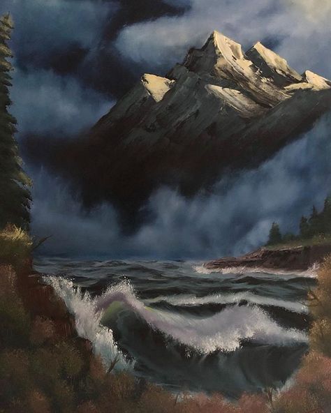 Art Coursework, Bob Ross Paintings, Painting Nature, Nature Mountains, Sea Painting, Thomas Kinkade, A Level Art, Mountain Paintings, Rabbit Ears