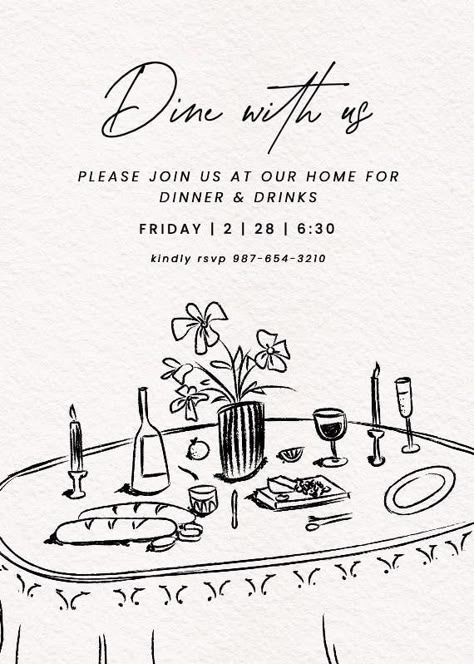 Invite Design Template, Dinner Invite Design, Dinner Party Flyer Design, Invitation Dinner Party, New Years Menu Design, Valentines Dinner Party Ideas, Supper Club Invitation, Dinner Party Invitations Template, Dinner Poster Design