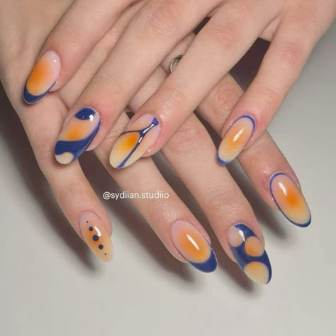 Nail Art Inspired By Paintings, Retro Design Nails, Cool Square Nails, Space Nails Design, Cool Nail Inspo 2024, Hand Drawn Nail Designs, Indie Nail Designs, Nail Ideas Unique, 2d Nail Art