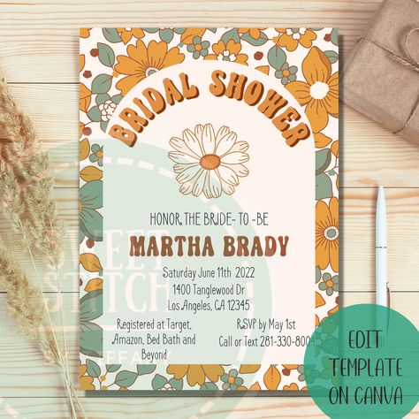 Groovy Bridal Shower Ideas, 70s Bridal Shower Ideas, Bridal Shower Sweets, Retro Bridal Showers, Retro Wedding Invitations, Wedding Shower Themes, Groovy 70s, Bridal Shower Flowers, Bridal Bachelorette Party