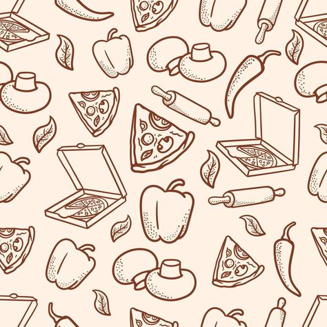 Pizza Pattern, The Hand, Graphic Design Inspiration, Vector Art, Vintage Style, Hand Drawn, Vector Free, Pizza, Royalty Free