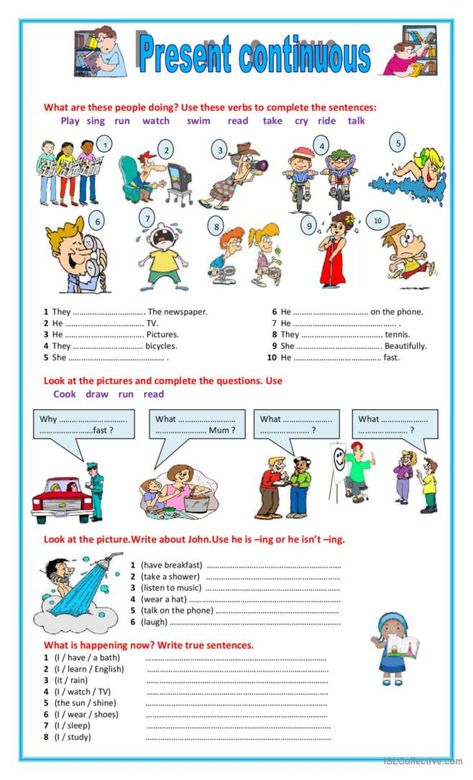 Present continuous.: English ESL worksheets pdf & doc English Printables, Present Continuous Worksheet, Efl Teaching, Tenses English, Present Continuous Tense, Singular Nouns, Present Continuous, A Worksheet, English Language Teaching