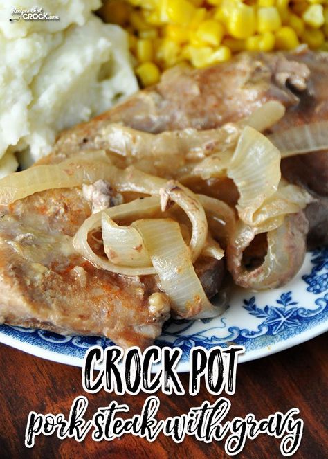 Crockpot Pork Steaks, Pork Cube Steaks, Bone In Ham, Steak Gravy, Steak With Gravy, Ham Steak Recipes, Pork Steak Recipe, Recipes Crock Pot, Ham Steak