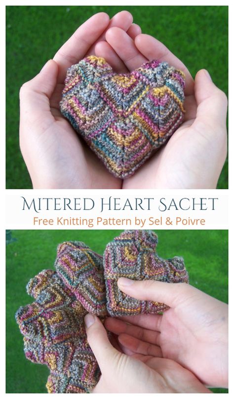 Modular Knitting, Diy Macrame Projects, Knitted Heart Pattern, Heart Sachet, Knitting Room, Small Knitting Projects, Mitered Square, Miniature Knitting, Knitting For Charity