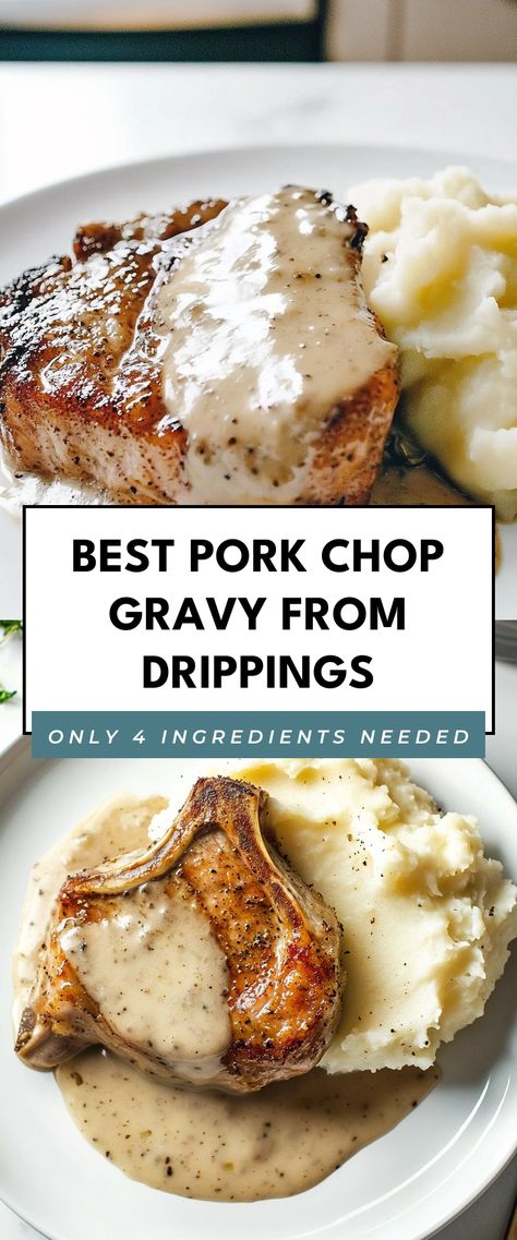 Image for Best Pork Chop Gravy from Drippings Pork Gravy From Drippings, Pork Chop And Gravy Recipes, Pork Chop Gravy Recipe, Gravy For Pork Chops, Pork Chop Gravy, Pork Chops In Gravy, Gravy From Drippings, Pork Chops With Gravy, Baked Boneless Pork Chops