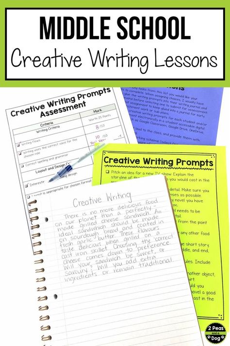 Students will select their topics from 20 different writing prompts. Use these middle school creative writing lessons in your ELA classroom. Middle school students love creative writing when giving choice and engaging writing prompts. Grade 8 Writing Activities, Middle School Writing Lessons, Middle School Creative Writing, 7th Grade Writing Prompts, Writing Activities For Middle School, Teaching Writing Middle School, Creative Writing Lesson Plans, Lesson Plans For Elementary, Classroom Middle School