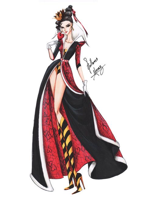 The Queen Of Hearts, Fashion Illustration Sketches, Red Queen, Fashion Design Sketches, Disney And Dreamworks, Disney Drawings, Queen Of Hearts, Disney Outfits, Disney Villains