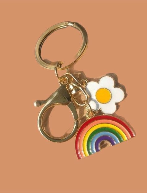 Clay Rainbow Keychain, Crochet Pride Keychain, Kidcore Keychain, Lgbtq Keychain, Rainbow Keychain, Over The Rainbow, Rainbow Flowers, Key Rings, Rainbow