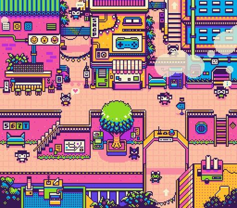 Pixel City, Top Down Game, Brandon James, Cyberpunk Games, Game Map, Pixel Art Landscape, Pixel Art Tutorial, Cool Pixel Art, Pixel Art Characters