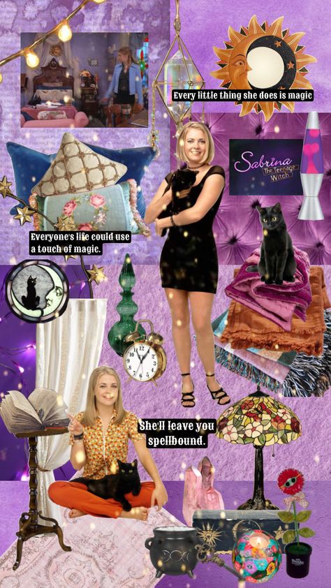 Sabrina The Teenage Witch Bedroom Aesthetic, Sabrina The Teenage Witch And Salem, Witch Movies Aesthetic, 90s Witch Bedroom, Sabrina The Teenage Witch Room, Sabrina The Teenage Witch Tattoo, Sabrina Spellman Room Aesthetic, Sabrina Spellman Aesthetic 90s, Whimsigothic Aesthetic 90s