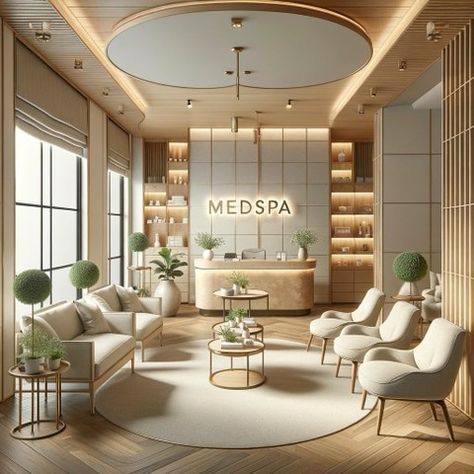 Medical Lobby Design, Classic Clinic Interior Design, Luxury Medical Spa Interior Design, Beautiful Waiting Rooms, Iv Lounge Ideas, Medspa Lobby, Medispa Design Interiors, Beauty Clinic Aesthetic, Med Spa Lobby