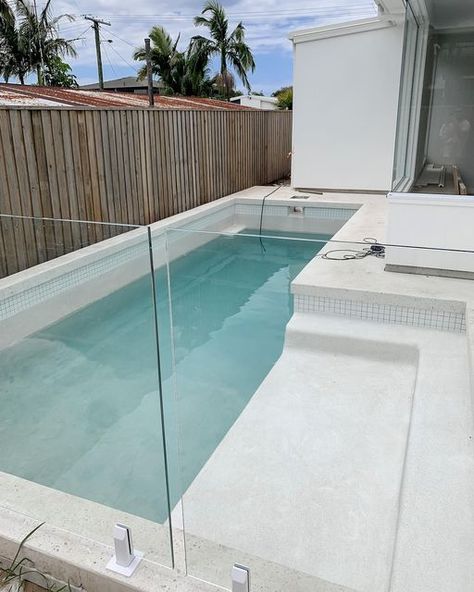 Honed Concrete, Spa Tile, Square Pool, White Pool, Glass Pool Fencing, Pool Finishes, Swimming Pool Hot Tub, Pool Bathroom, Pool Steps