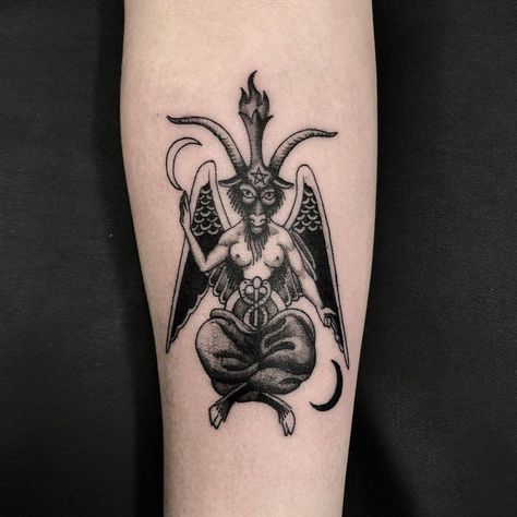 #Tattoos,baphomet tattoo Hand Traditional Tattoo, Baphomet Tattoo, Satanic Tattoos, Medieval Tattoo, Torso Tattoos, Sigil Tattoo, Demon Tattoo, Elbow Tattoos, Stomach Tattoos