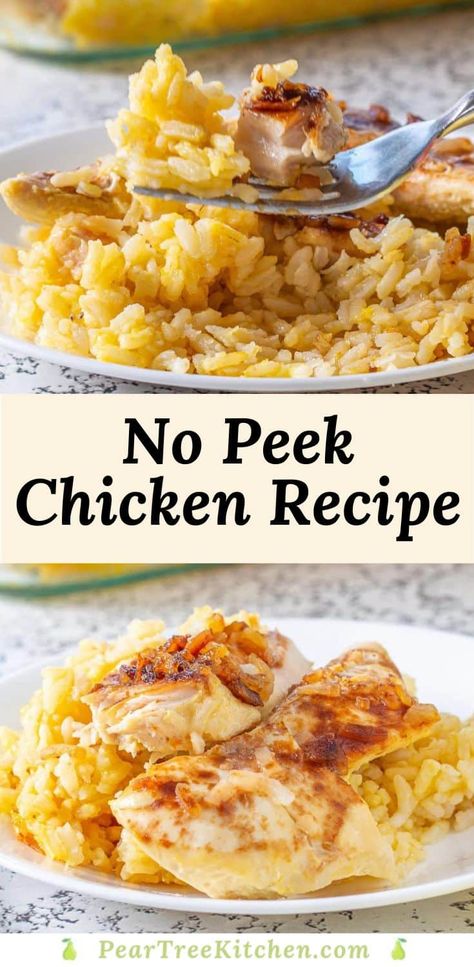 Easy No Peek Chicken Recipe - Pear Tree Kitchen No Peek Chicken And Rice Instant Pot, No Peek Chicken And Rice With Broccoli, No Peak Chicken With White Rice, No Peak Chicken, No Peek Chicken And Rice, Instant Rice Recipes, No Peek Chicken, Grilled Dinner Recipes, No Peek