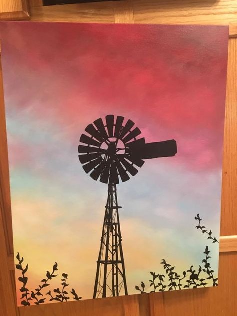 Western Canvas Painting Ideas, Country Paintings Easy, Country Painting Ideas, Fence Murals, Art Gala, Group Painting, Farmhouse Paintings, Fall Canvas Painting, Bored Board