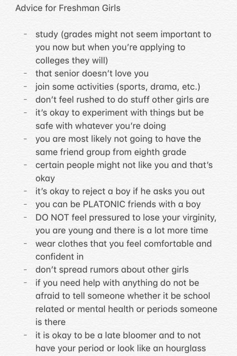 Advice for Freshman Girls (pt. 1/2) Tips For Highschool Girls, Freshman Advice Highschool, High School Tips For Girls Freshman Year, Highschool Tips Freshman, High School Advice Freshman, Freshmen Tips High School, Tips For Highschool Freshman, Tips For Freshman In High School, Tips For Highschool