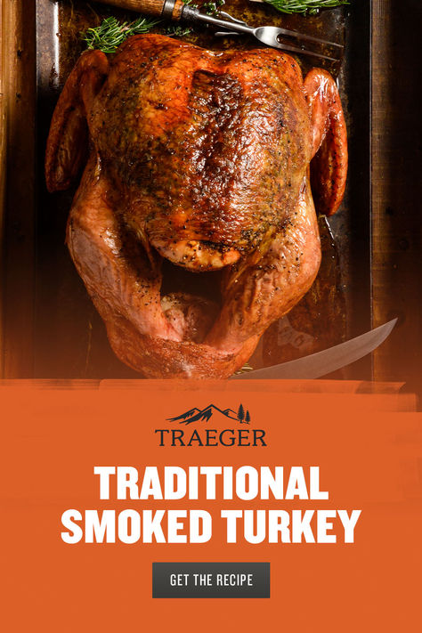 With a crispy outside and a juicy inside, the best smoked Thanksgiving turkey calls for simple spices and primal wood-fired flavor. Treager Turkey, Traeger Turkey, Traeger Smoked Turkey, Smoked Turkey Brine, Smoked Turkey Breast Recipe, Turkey Smoked, Best Thanksgiving Turkey Recipe, Turkey Crockpot Recipes, Turkey Brine Recipes