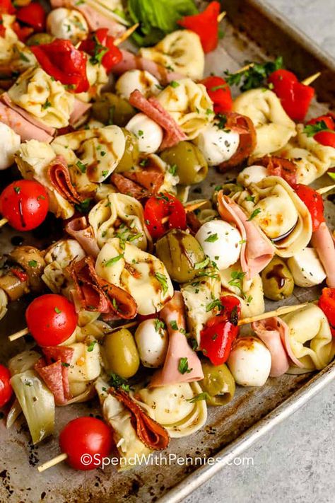 25 Simple & Tasty Cold Appetizers – The Kitchen Community Mini Italian Skewers, Marinated Tortellini Skewers, Tortellini Kabobs Antipasto Skewers, Tortellini Caprese Skewers, Antipasto Skewers With Tortellini, Tortellini Skewers Appetizers, Easy Antipasto, Italian Beer, Appetizer Easy