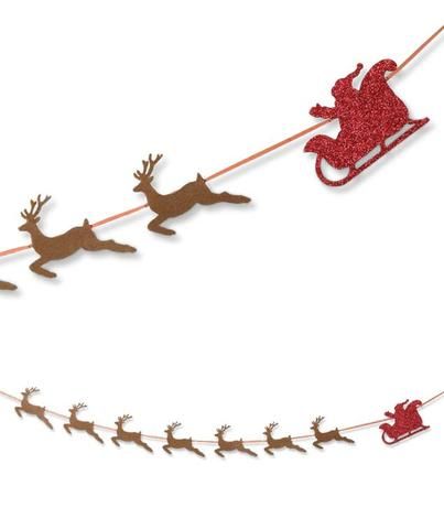 Santa & Reindeer Garland Traditional Reindeer Garland, Santa And His Sleigh, Bethany Lowe Designs, Pressed Paper, Bethany Lowe, Santa Reindeer, Navidad Diy, Christmas Collectibles, Farmhouse Christmas Decor