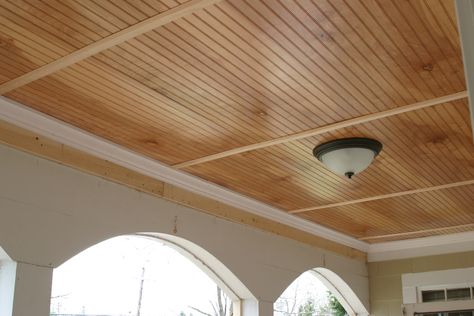 Beadboard Porch Ceiling, Wood Beadboard, Siding Colors For Houses, Beadboard Kitchen, Pink Painted Walls, High Ceiling Lighting, Beadboard Paneling, Wooden Ceiling Design, Drop Ceiling Tiles