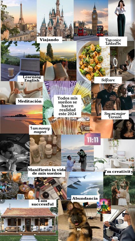 money manifestation Collage Vision Board Ideas, Latina Vision Board, Dinero Vision Board, Vision Board Ideas Travel, Vision Board Ideas Love, Vision Board 2024, Visual Board Ideas, Ideas De Vision Board, Vision Board 2025